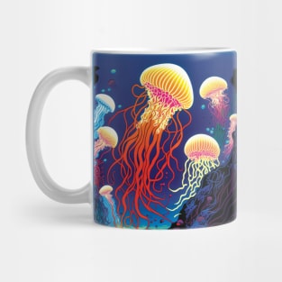 A Cluster of Orange, Pink and Blue Jellyfish Mug